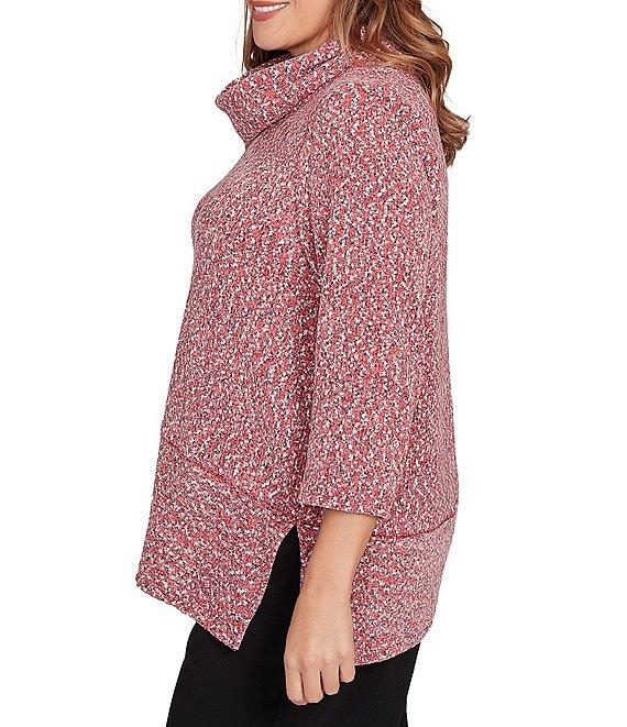Ruby Rd. Plus Size Chenille Space-Dye Cowl Neck 3/4 Sleeve Top Product Image