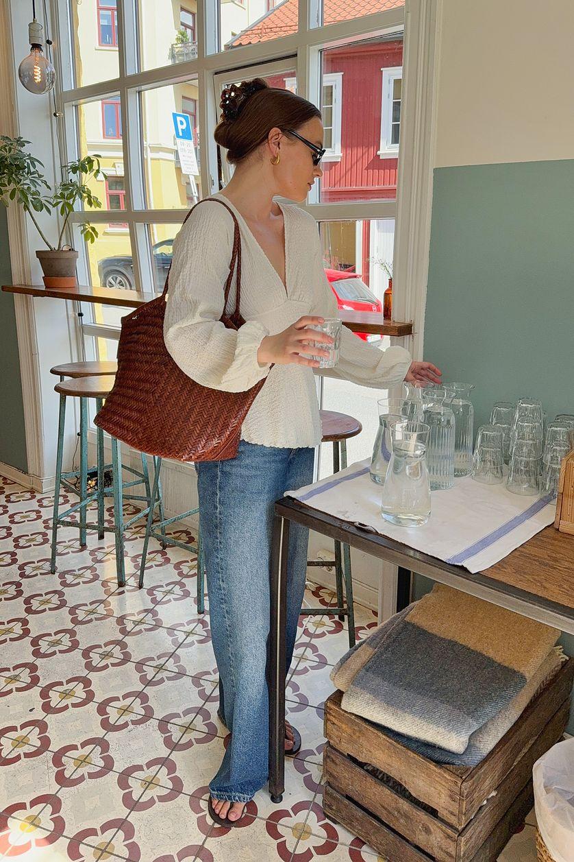 Open Back Balloon Sleeve Blouse Product Image