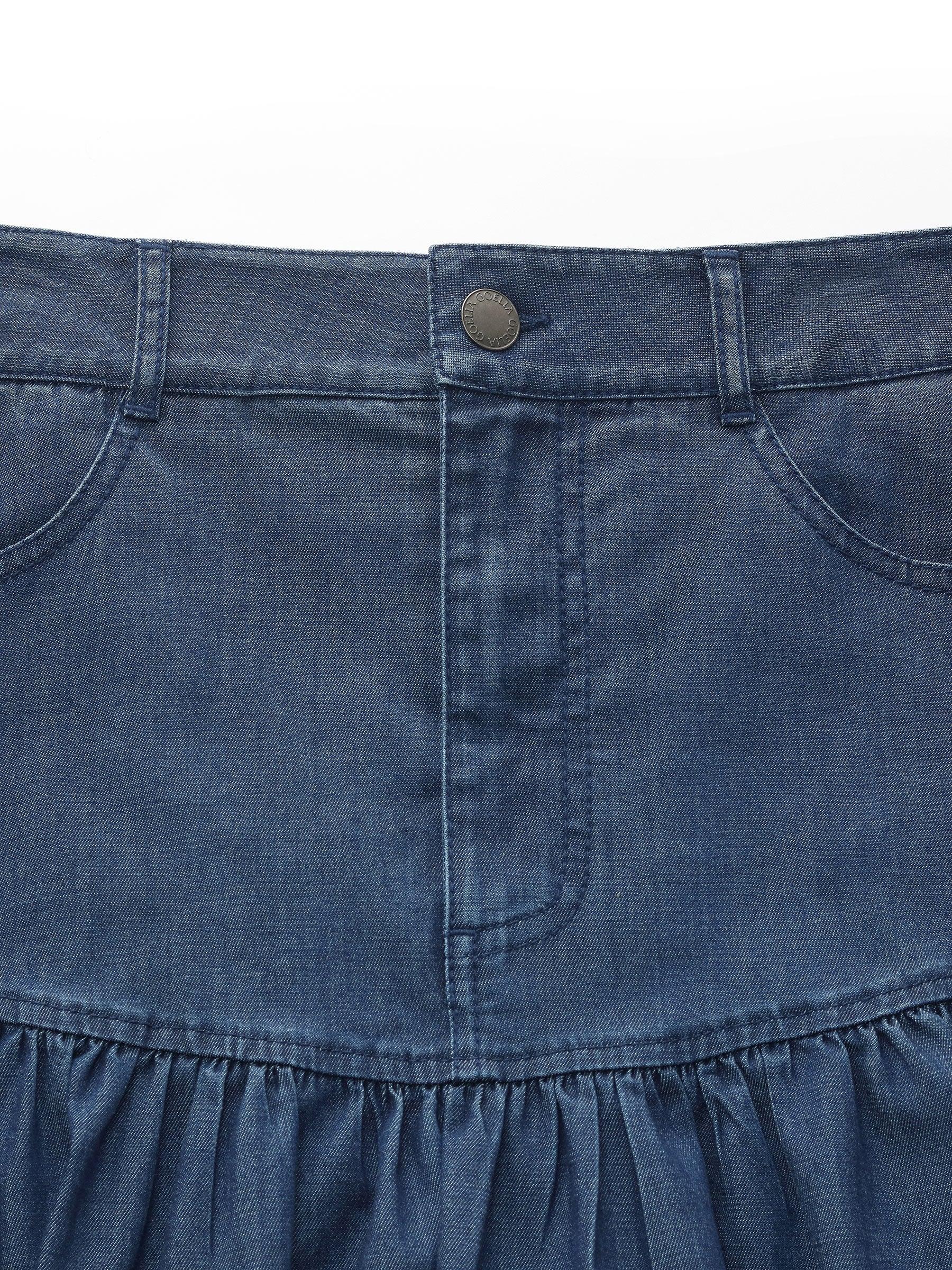Denim Stretch Women Ruffle Mini Skirt Product Image