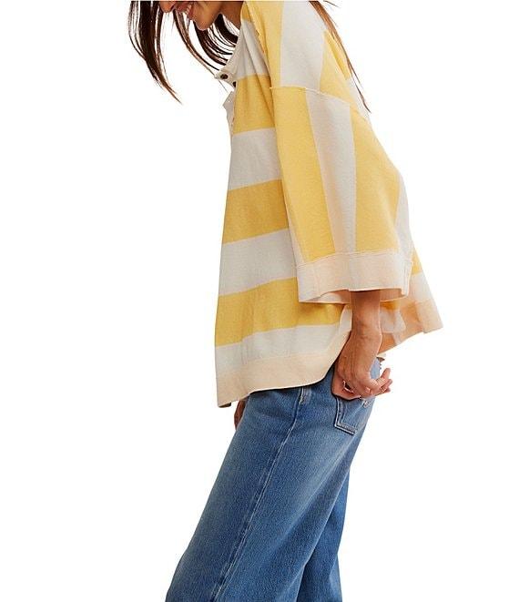 Free People Wonderful Stripe Collard Neck 3/4 Dolman Sleeve Oversized Tee Product Image