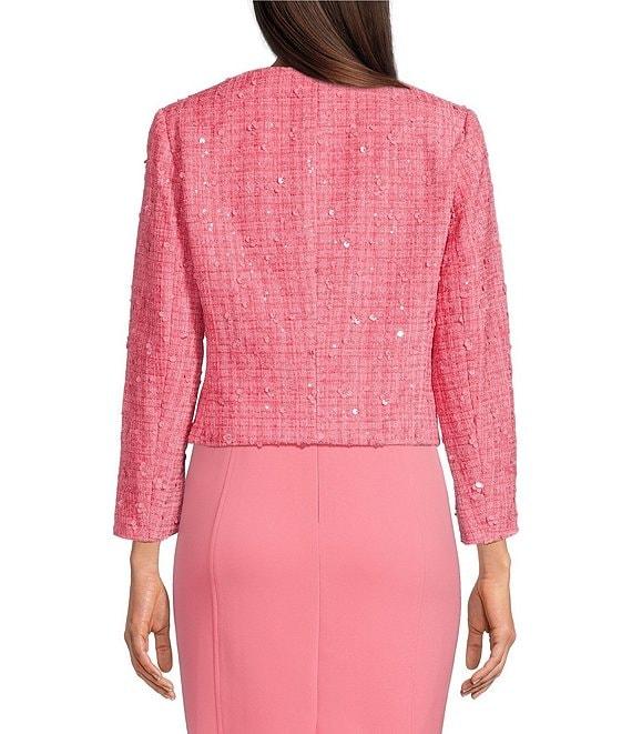 Anne Klein Sequin Tweed Round Neck Kissing Open Front Long Sleeve Jacket Product Image