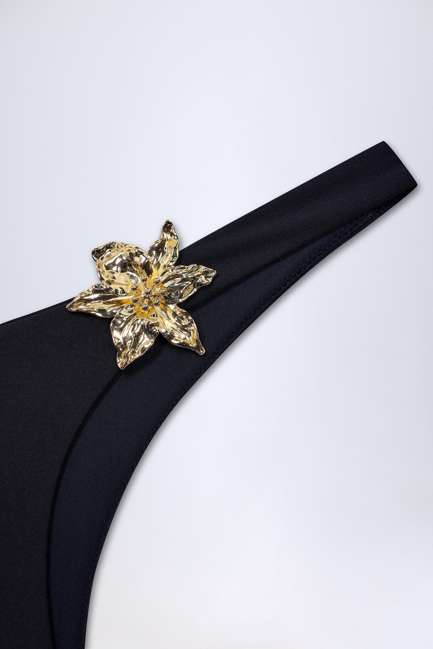 Hardware-Detail Cheeky Bikini Bottoms in Black Product Image