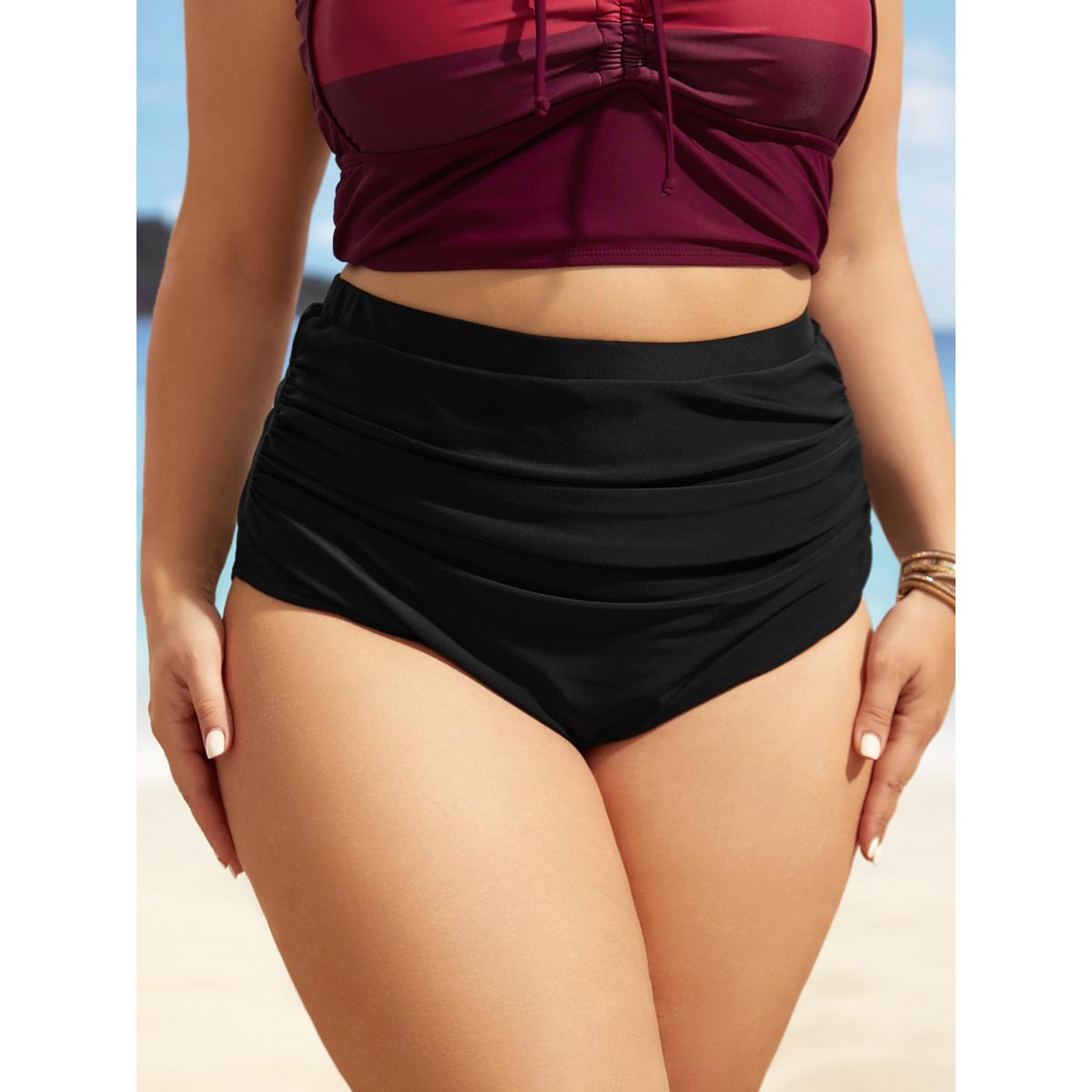 Plus Size High Rise Tie Knot Gathered Swim Bottom Women's Swimwear Black Beach Tie knot High stretch Skinny High Rise Curve Swim Bottoms BloomChic 10/M Product Image