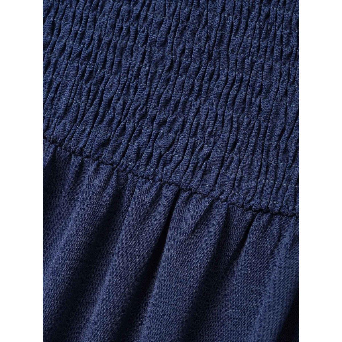 Plus Size Off Shoulder Shirred Lace Patchwork Dress Indigo Women Elegant Woven ribbon&lace trim One-shoulder neck Short sleeve Curvy BloomChic 12/L Product Image