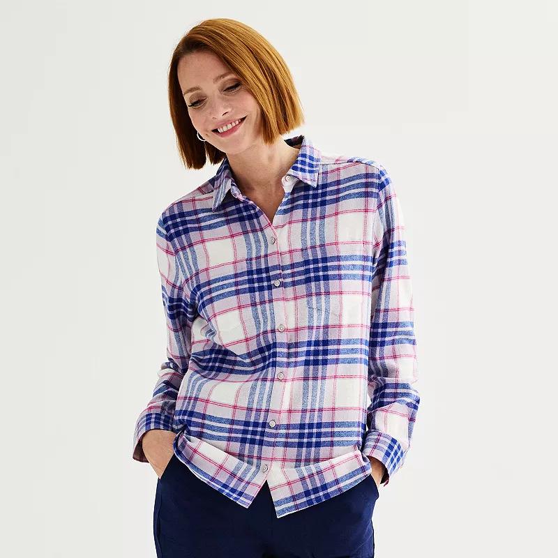Women's Croft & Barrow® The Extra Soft Plaid Flannel Shirt, Size: XS, Pink Color Plaid Product Image