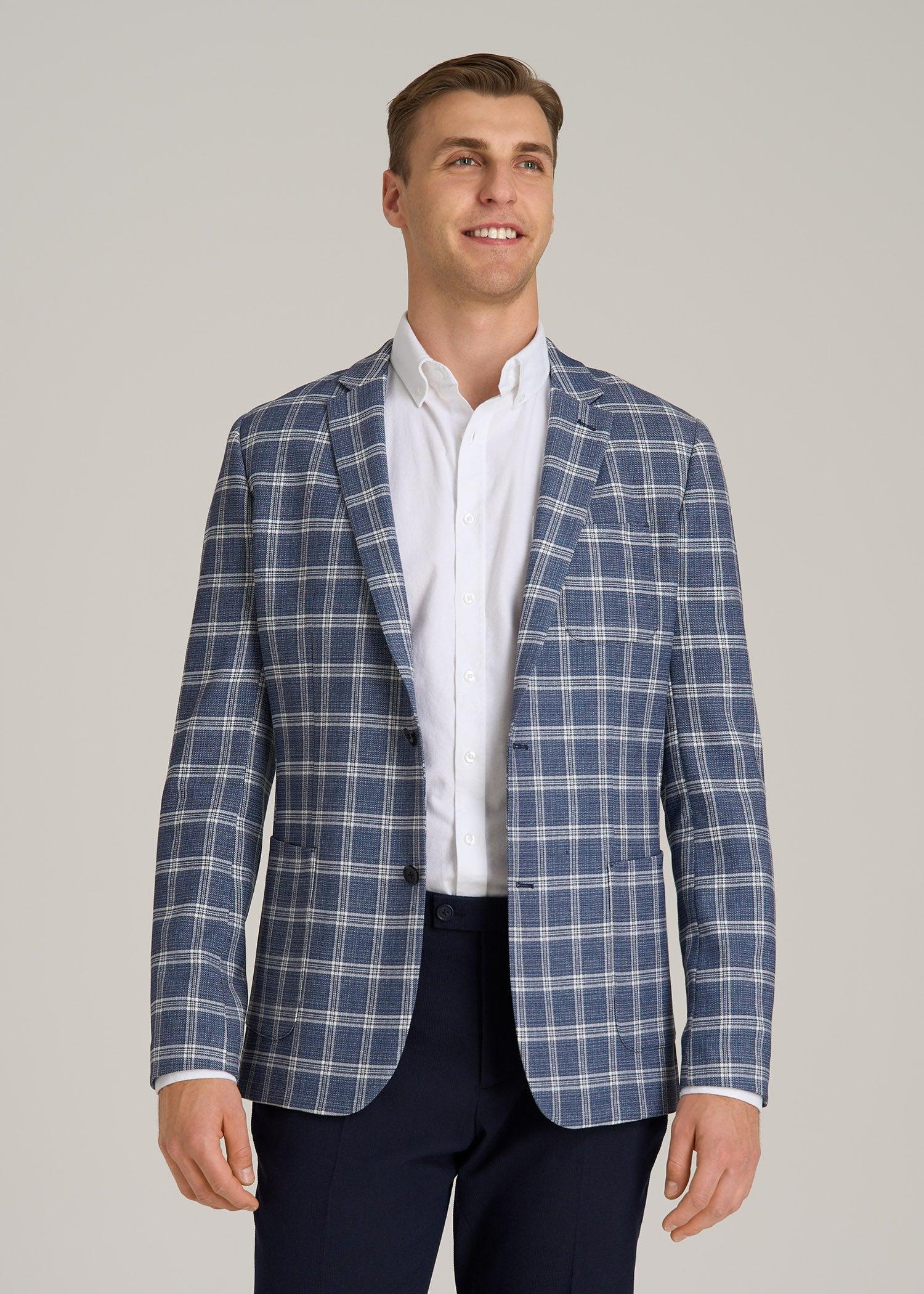 Core Blazer for Tall Men in Navy Check Male Product Image