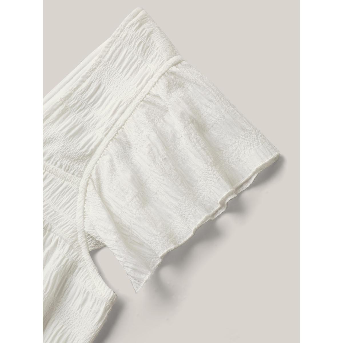 Plus Size Originalwhite Textured Flutter Sleeve Button Detail Blouse Women Cap Sleeve Square Neck Everyday-Casual Blouses BloomChic 10/M Product Image