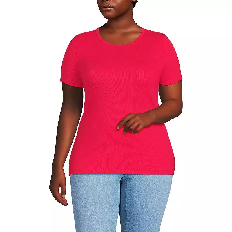 Plus Size Lands' End Short Sleeve Micro Rib Crewneck Top, Women's, Size: 2XL, Tinted Pink Product Image
