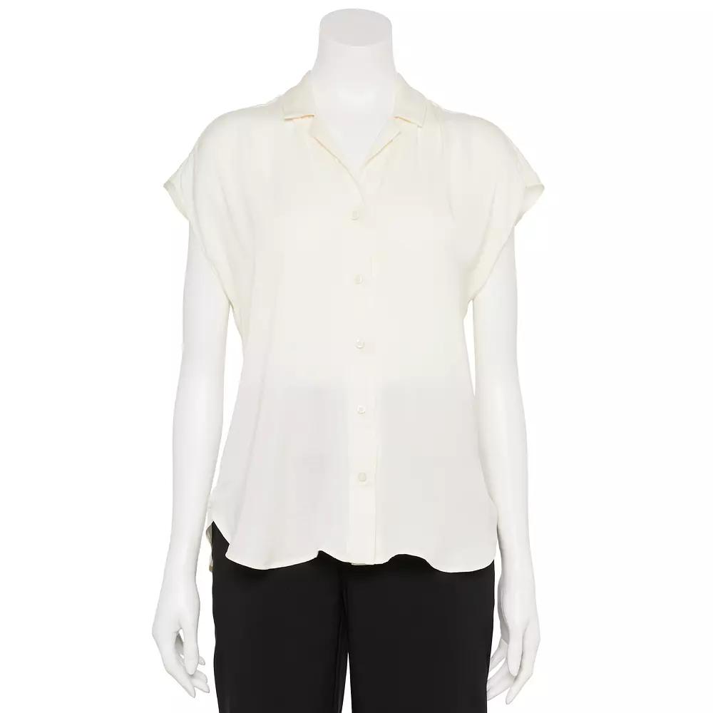 Women's Nine West Adaptive Short Sleeve Button Down Lapel Collar Shirt,  Product Image
