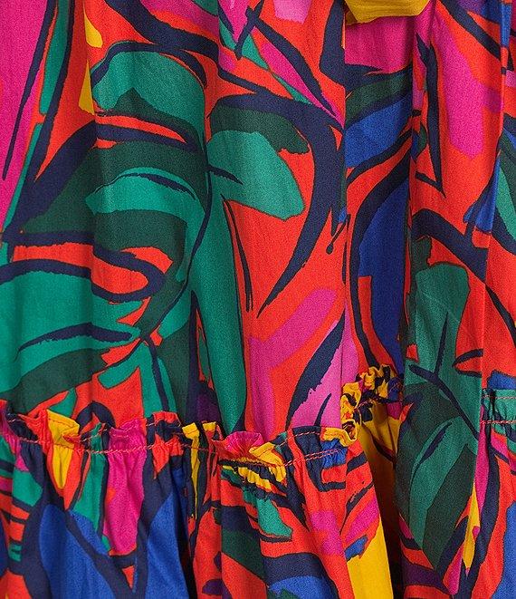 Sugarlips Rainbow Tropics Floral Printed Poplin Split V-Neck Short Ruffle Cap Sleeve Mini Dress Product Image