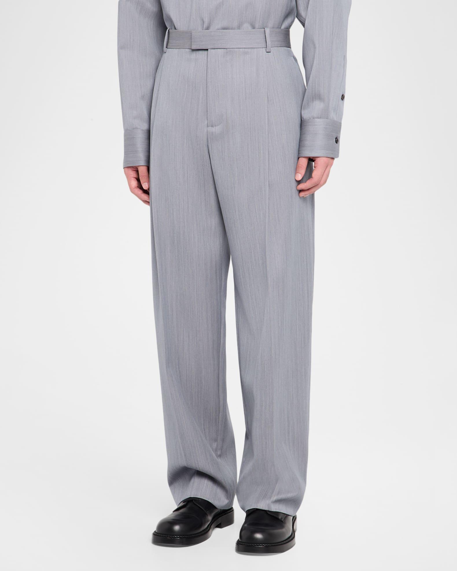 Men's Wool Chevron Pleated Wide-Leg Trousers Product Image