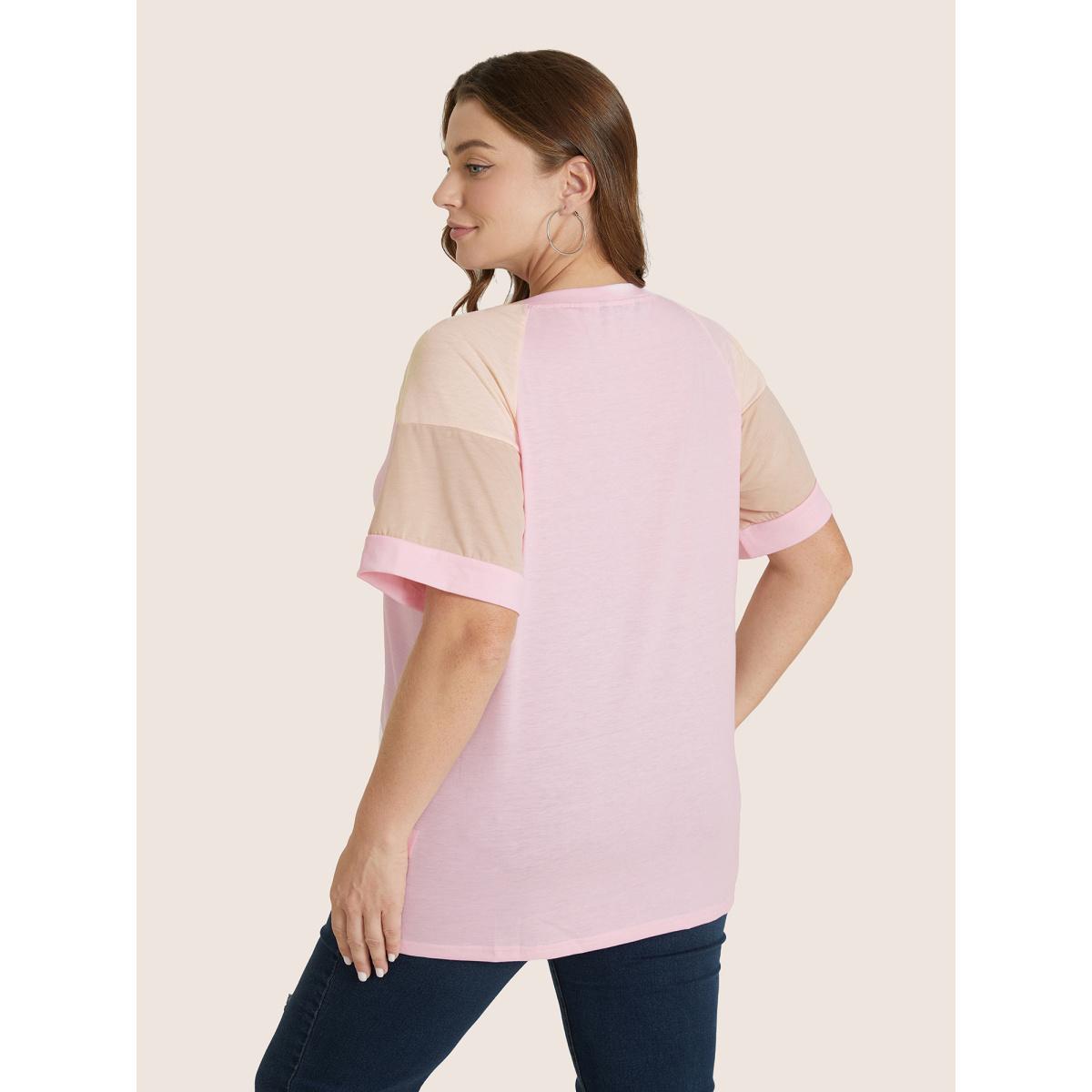 Plus Size Colorblock Contrast Crew Neck Raglan Sleeve T-shirt Crepe Women Leisure Contrast Colorblock Casual T-shirts BloomChic 14-16/1X Product Image