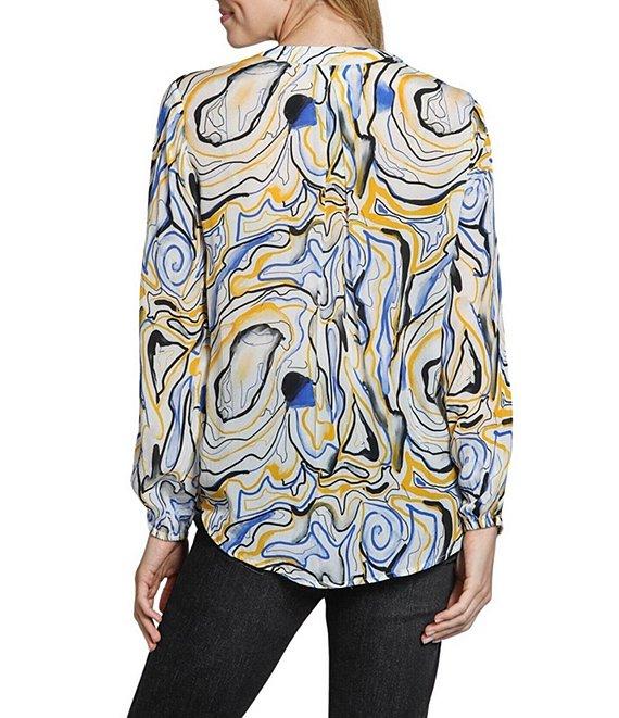 APNY Woven Printed V-Neck Tassel Long Sleeve Top Product Image