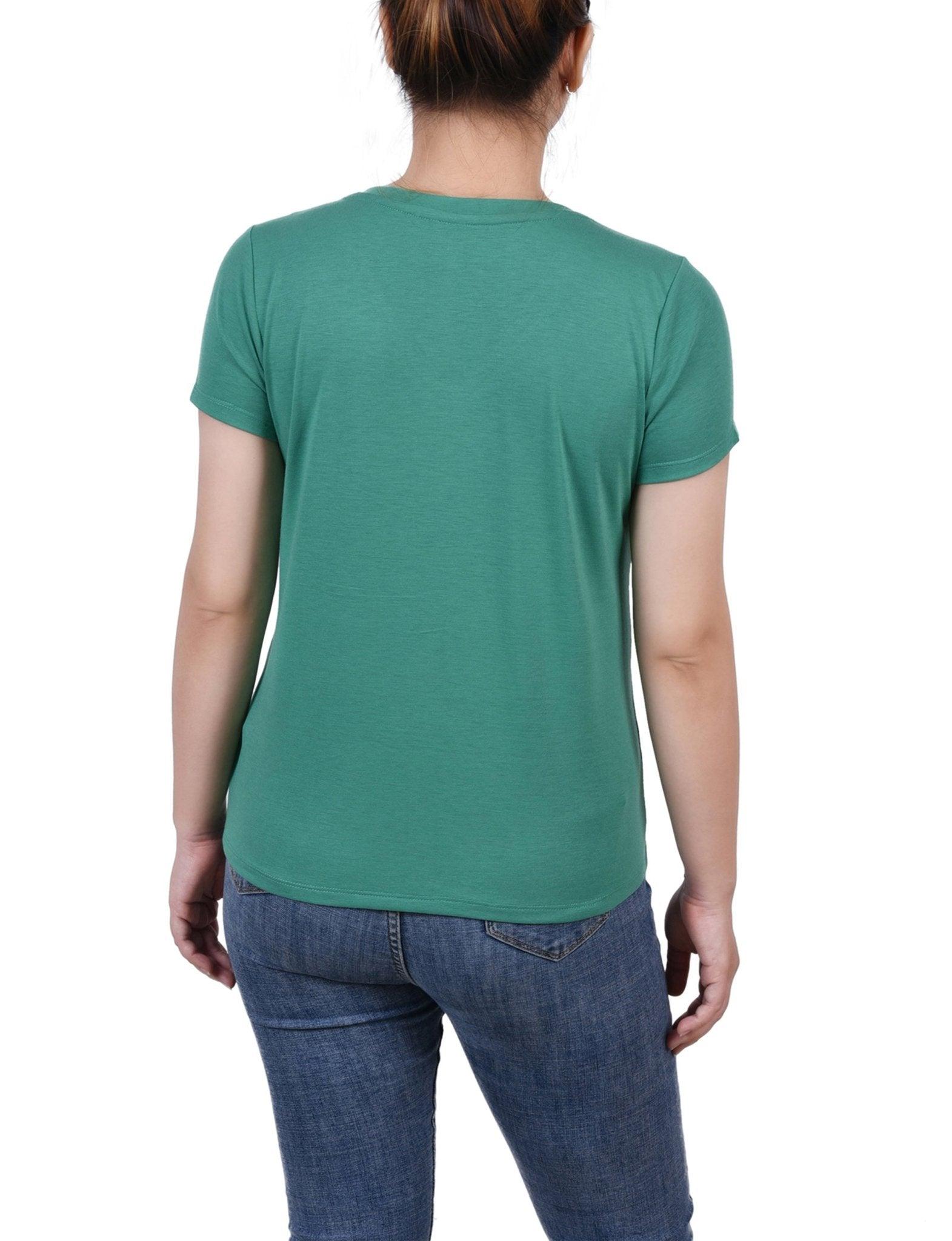 Emerald Short Sleeve Top With Stone Details - Petite Product Image
