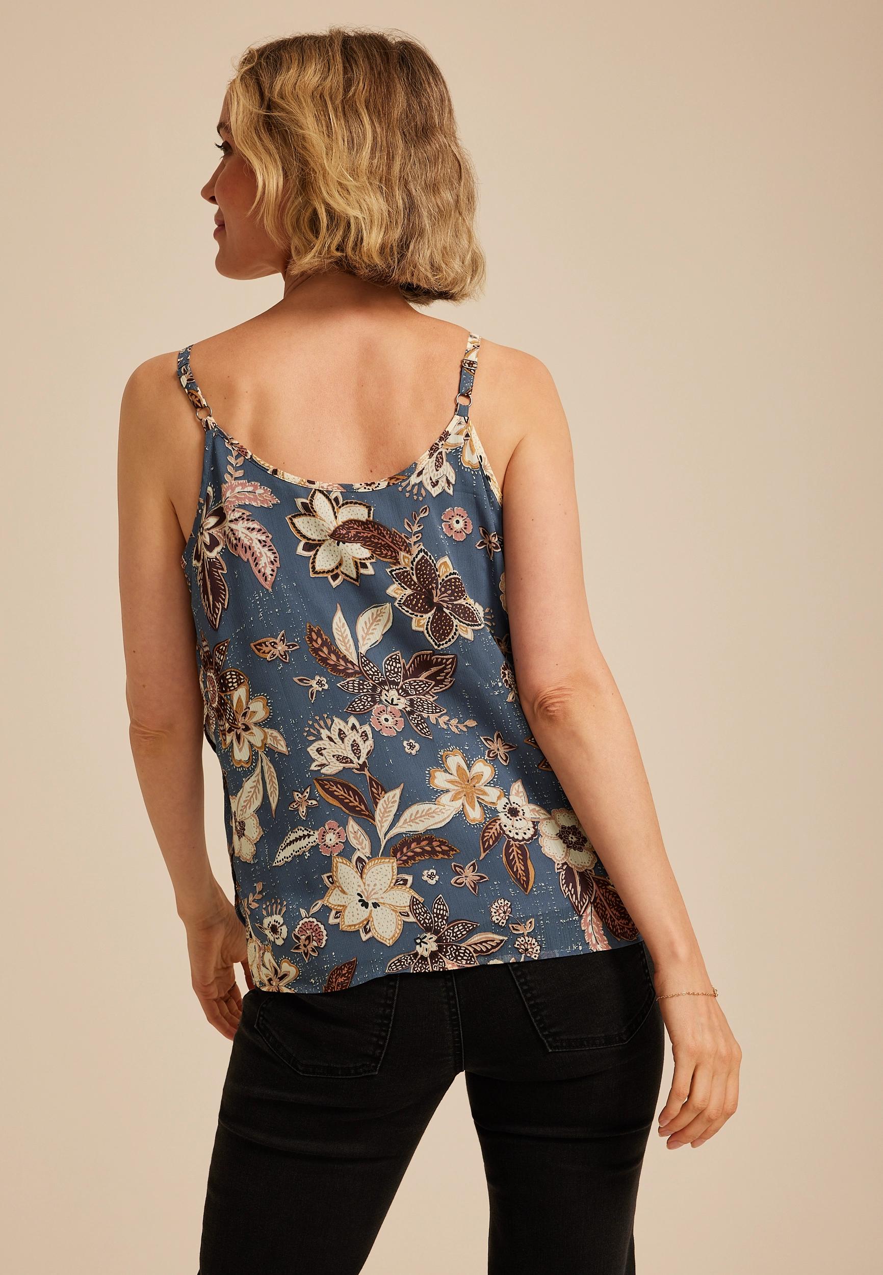 Blue Floral Ruffle Tiered Cami Top Product Image