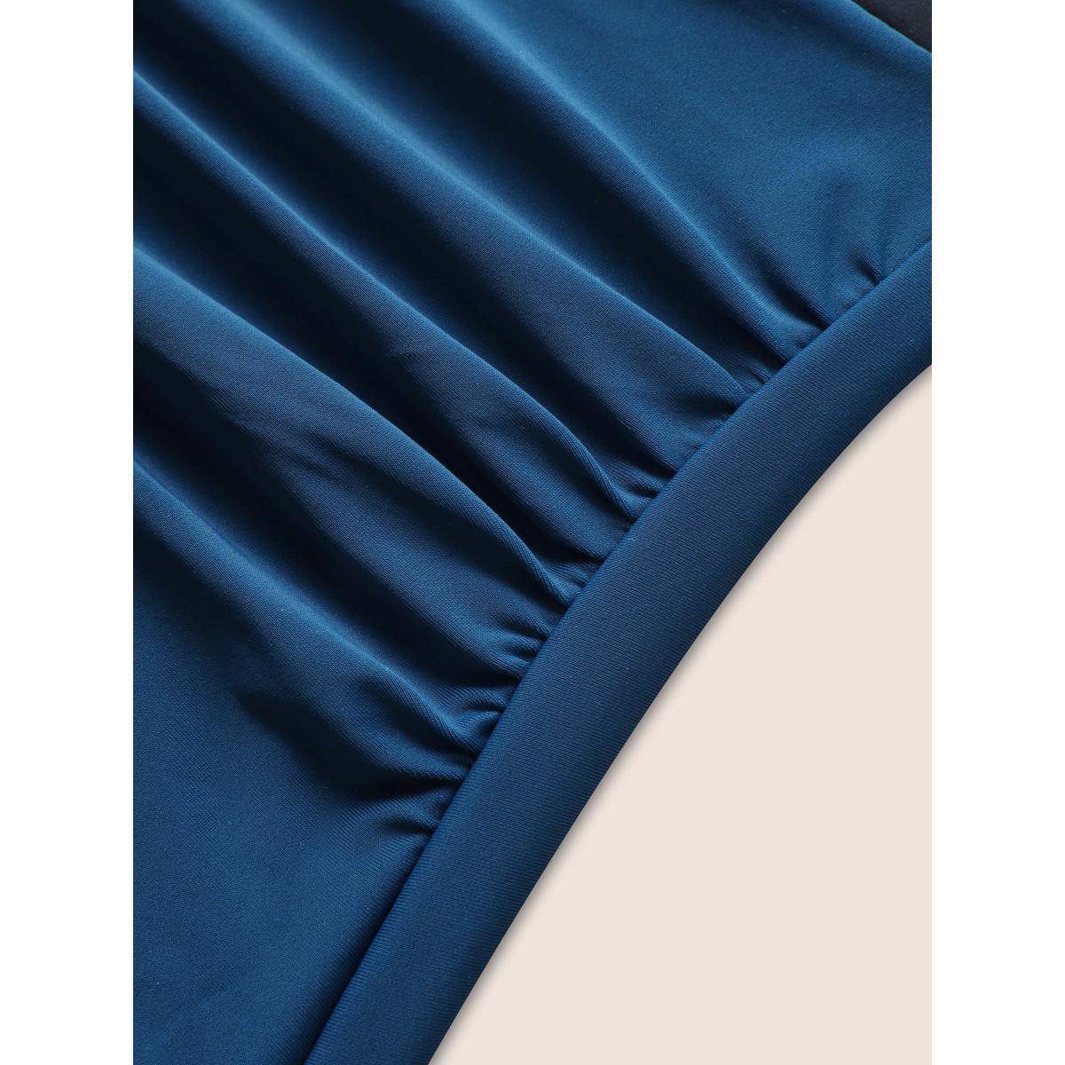 Plus Size Contrast Trim Keyhole Gathered One Piece Swimsuit Women's Swimwear Indigo Beach Gathered Curve Bathing Suits High stretch One Pieces BloomChic 14-16/1X Product Image