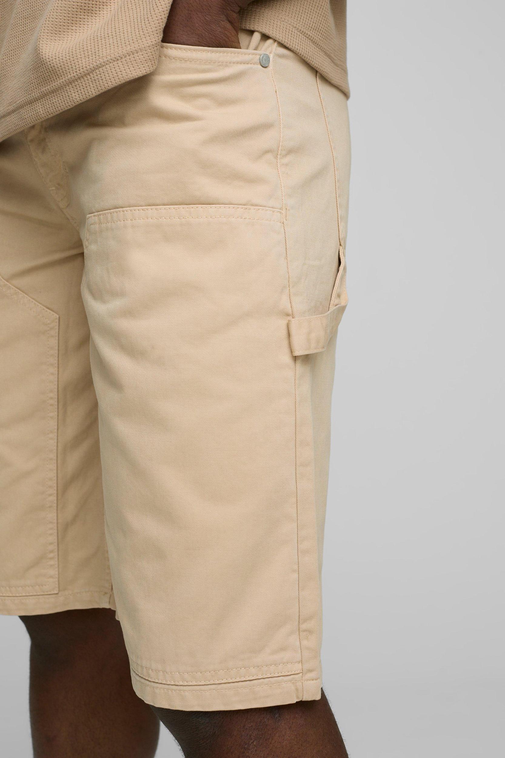Relaxed Long Length Overdye Carpenter Shorts | boohooMAN USA Product Image