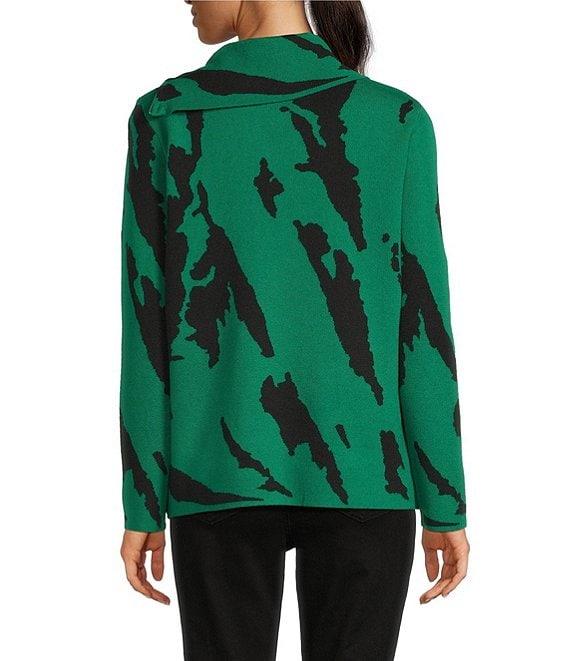 Ali Miles Jacquard Knit Abstract Stripe Split Cowl Zipper Neck Long Sleeve Pop-Over Sweater Product Image