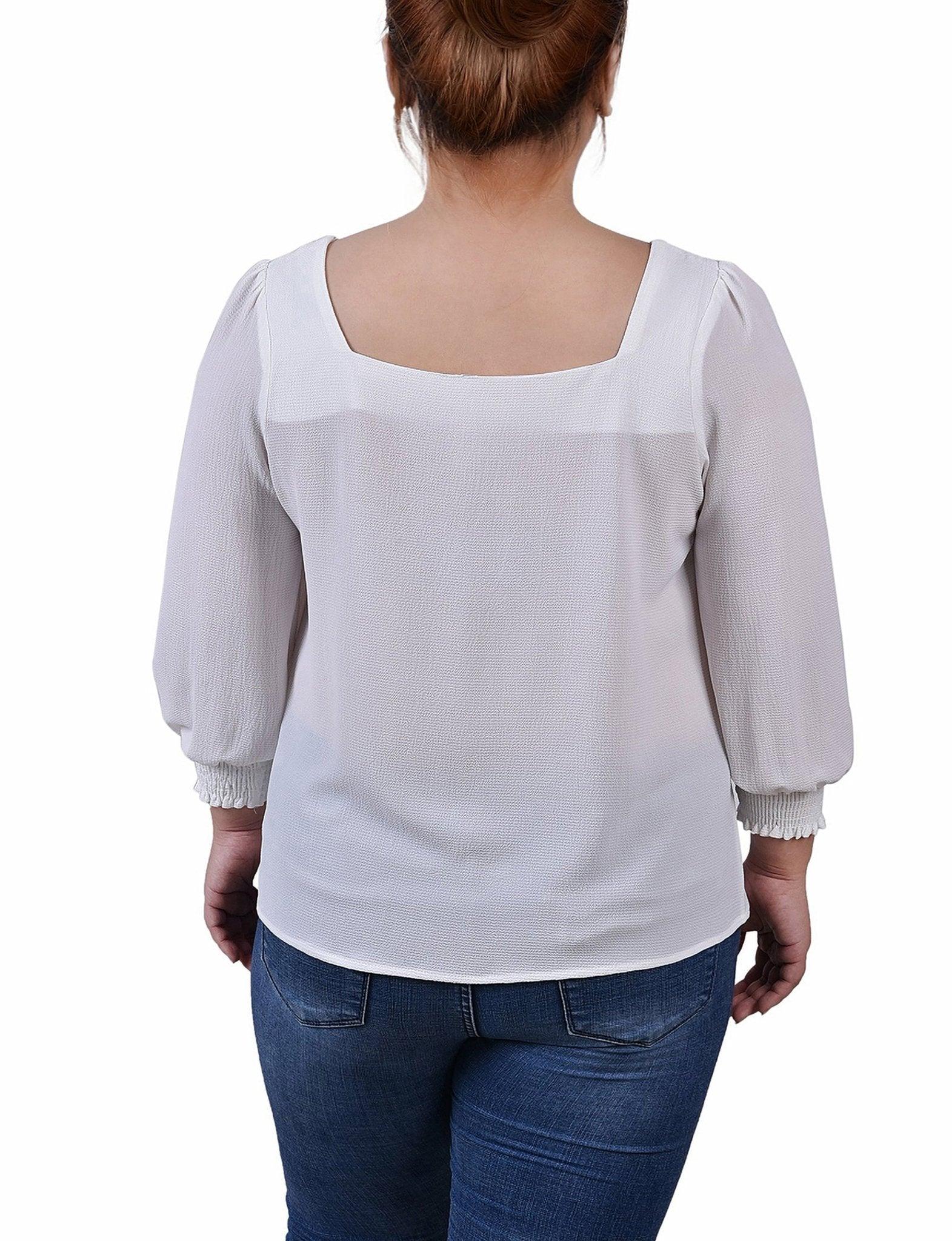 Ivory 3/4 Sleeve Square Neck Blouse - Plus Product Image