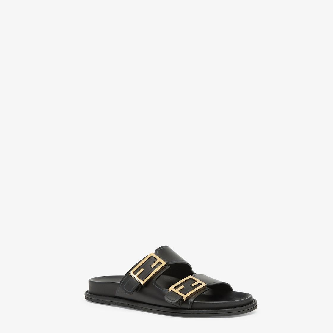 Fendi FeelBlack leather slides Product Image