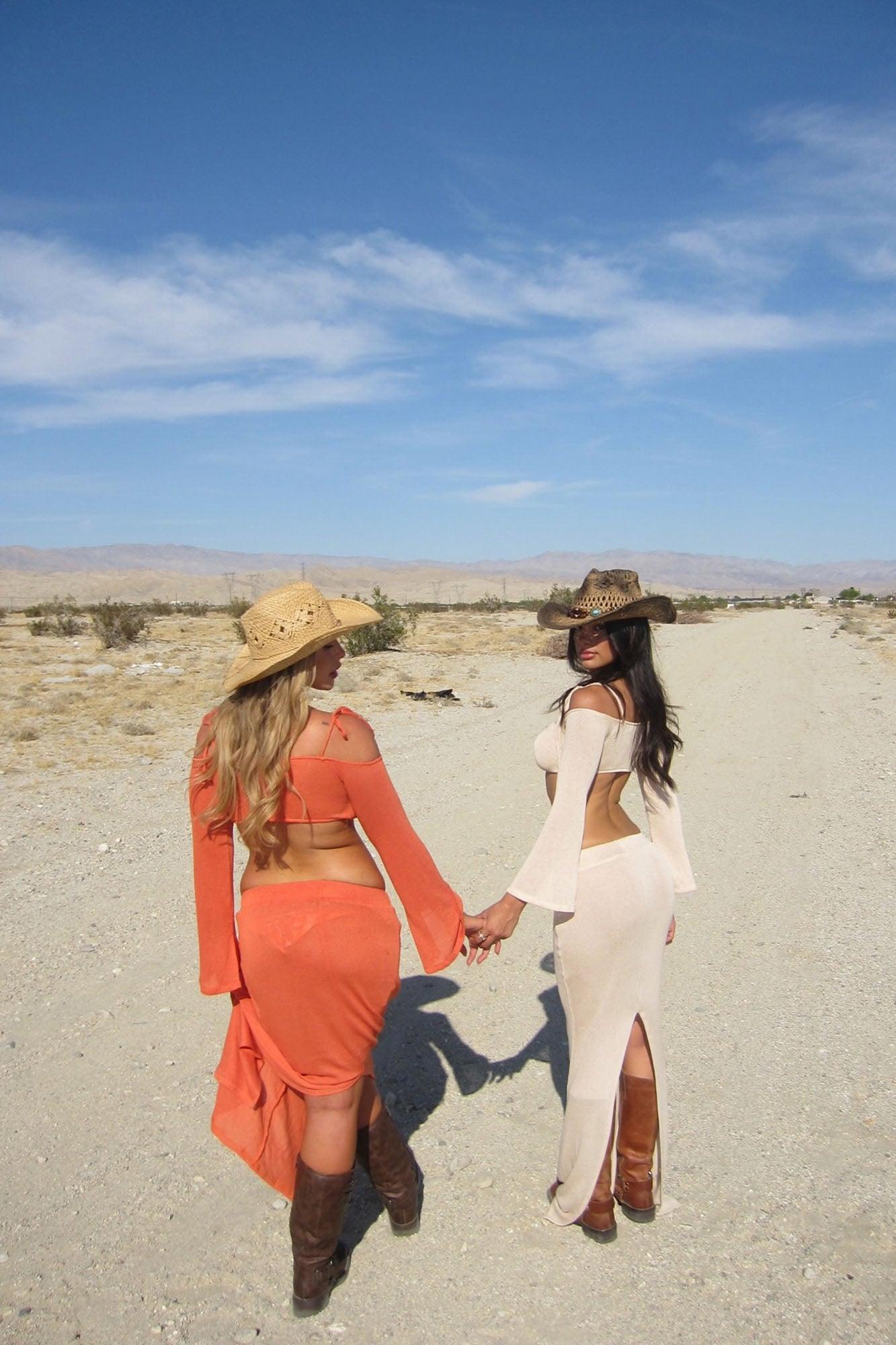 Sunset Vibe Crochet Skirt Set - Taupe Product Image