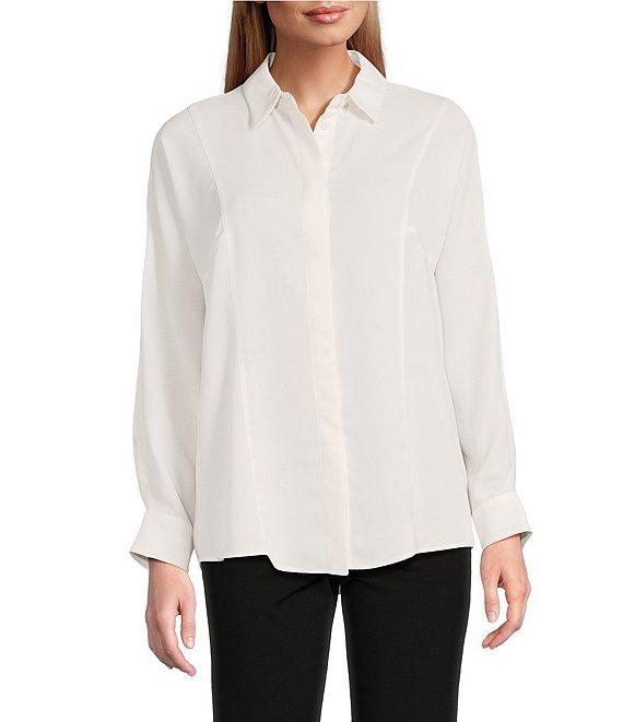 Investments Dolman Long Sleeve Button Front Point Collar Blouse Product Image
