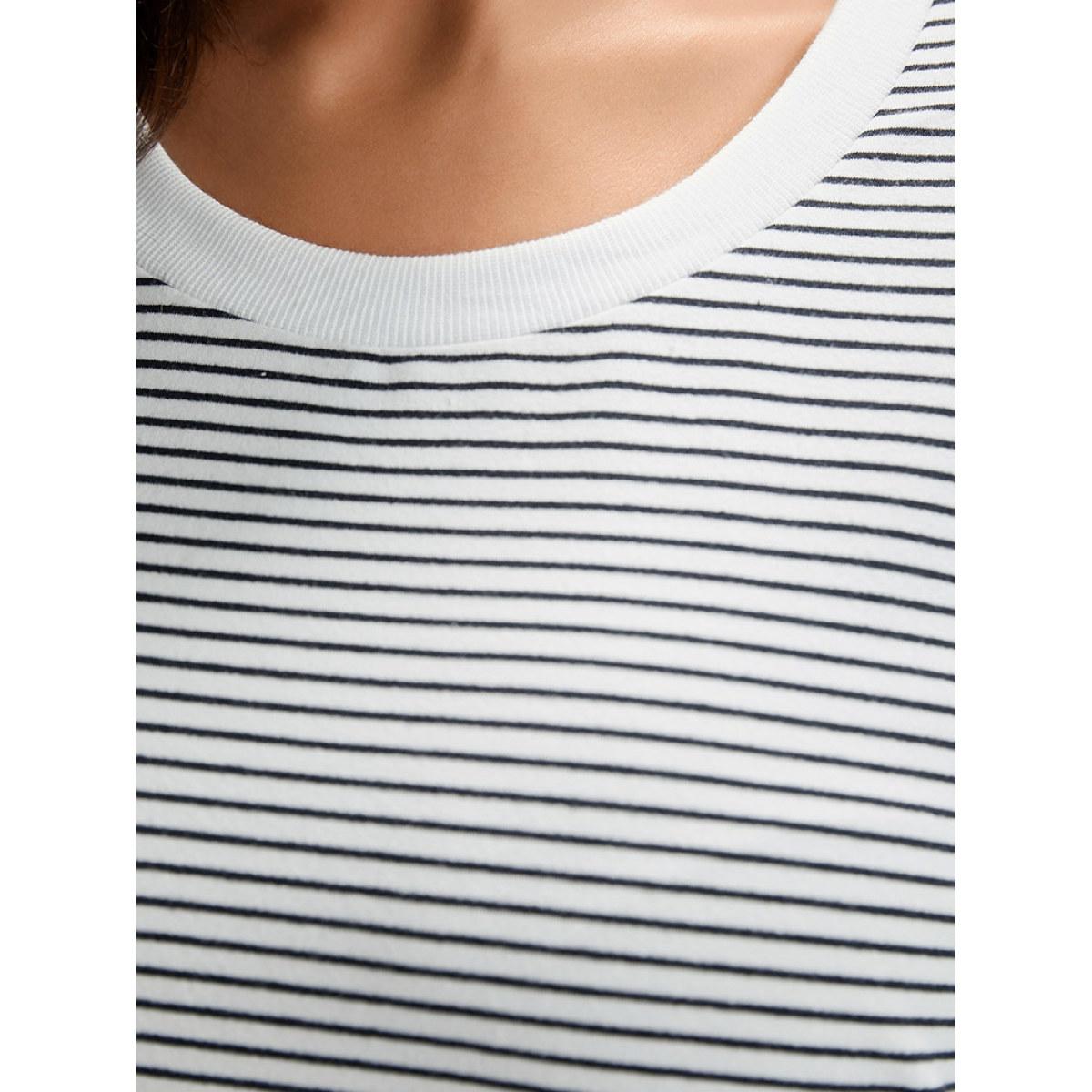 Plus Size Cotton Striped Striped Sweatshirt Women Indigo Casual Elastic cuffs Round Neck Everyday Sweatshirts BloomChic 22-24/3X Product Image