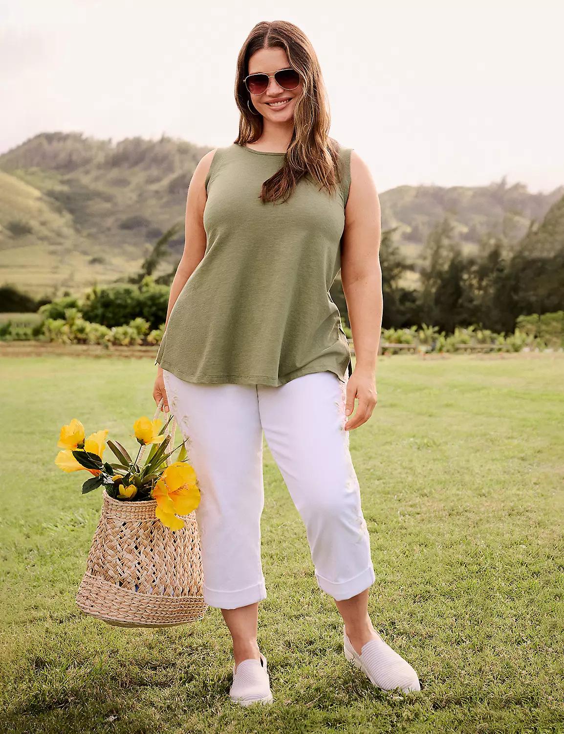 Embroidered Boyfriend Fit Capri Jean Product Image