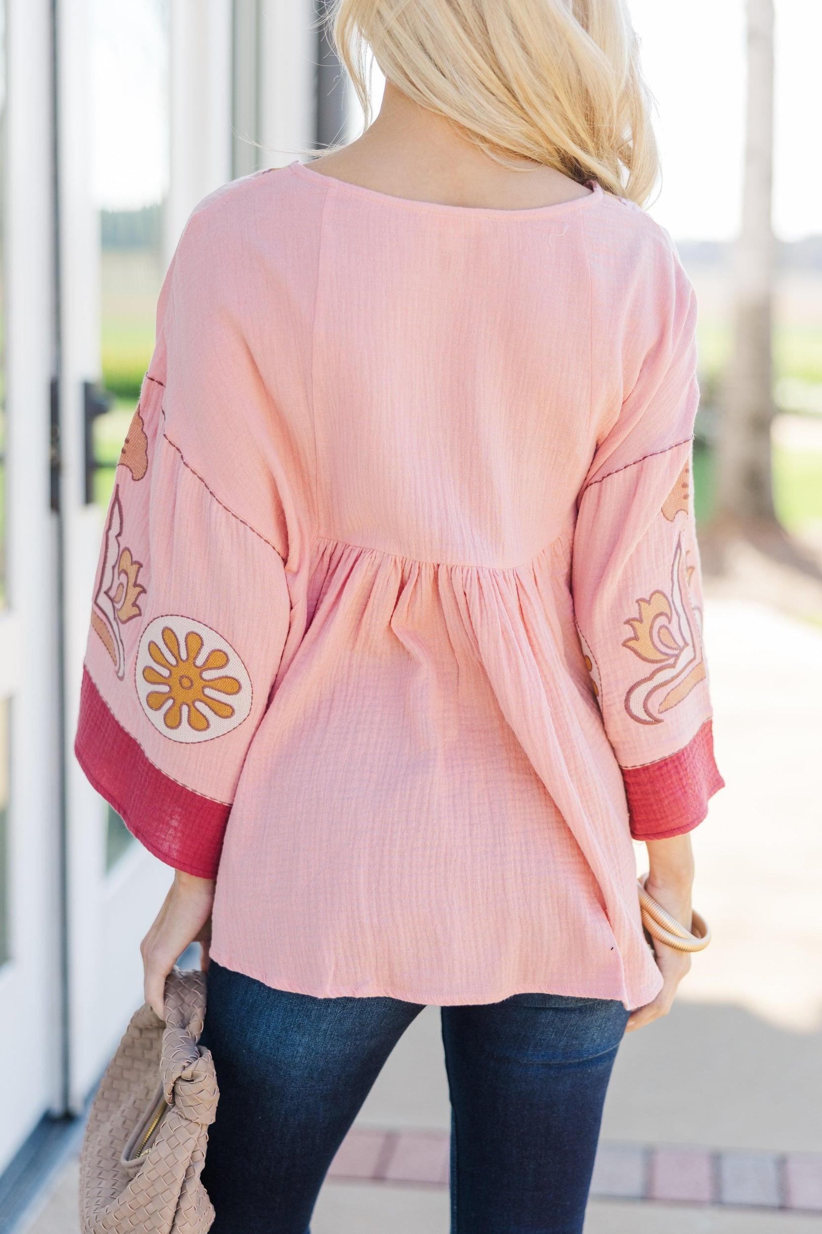 What You Love Rose Pink Embroidered Blouse Female Product Image