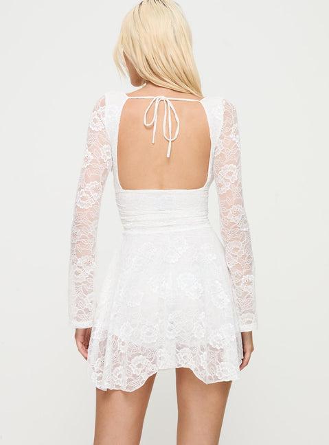 Nautia Lace Long Sleeve Romper White Product Image