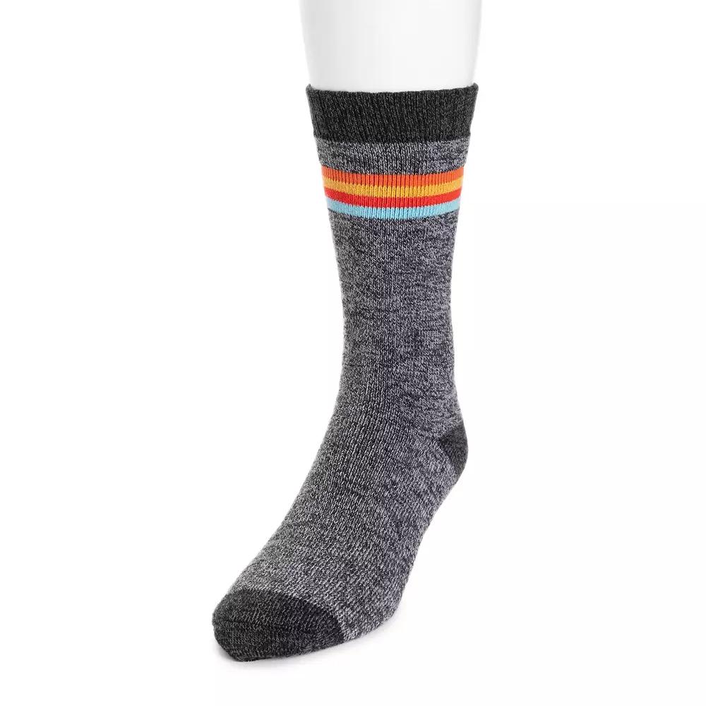 Men's MUK LUKS Stripe Top Crew Socks, Blackk Stripe Product Image