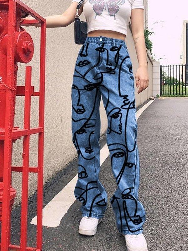 Art Abstract Lines Drawing Boyfriend Jeans Product Image