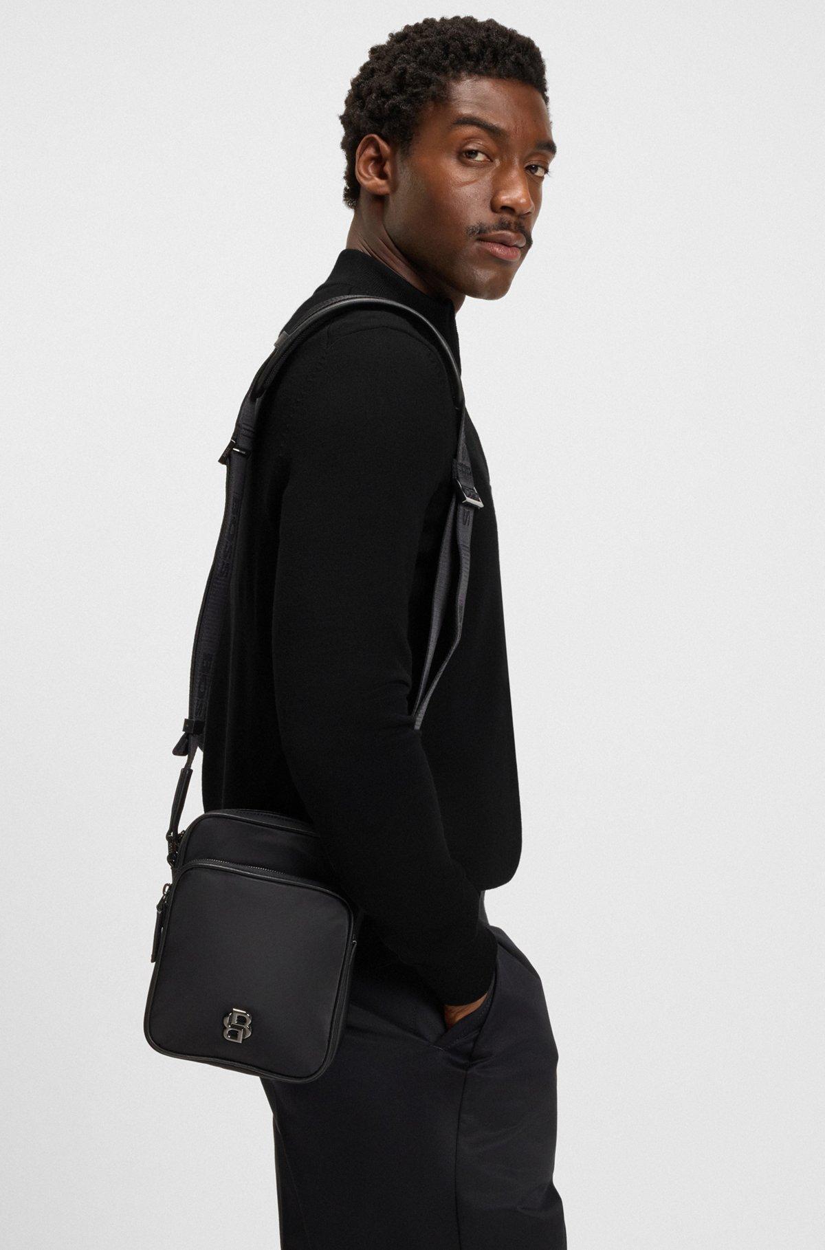 BOSS - Twill reporter bag with Double B monogram - Black Product Image