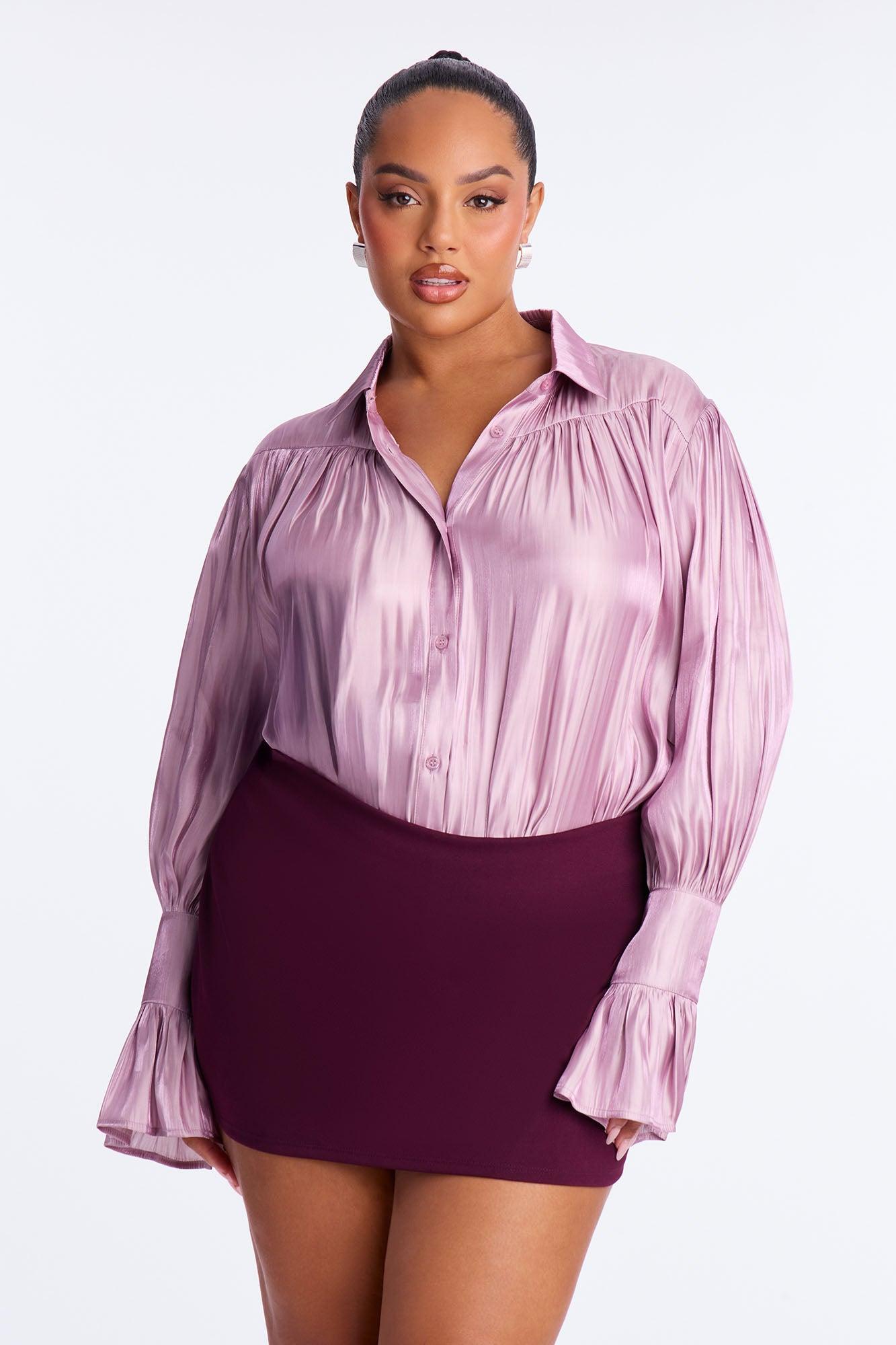Like An Angel Shimmer Satin Shirt - Lilac Female Product Image