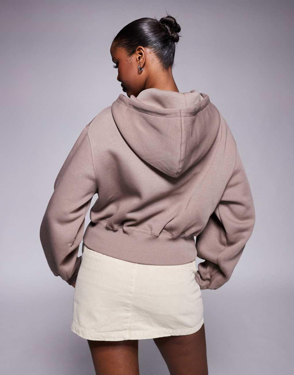 Nike Phoenix Fleece cropped full zip hoodie in brown Product Image