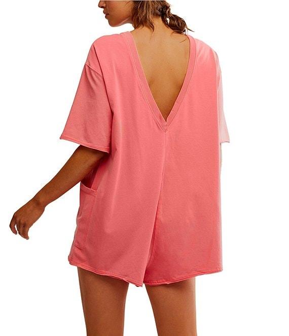 Free People FP Movement Hot Shot Crew Neck Short Sleeve Oversized Patch Pocket V Back Tee Romper Product Image