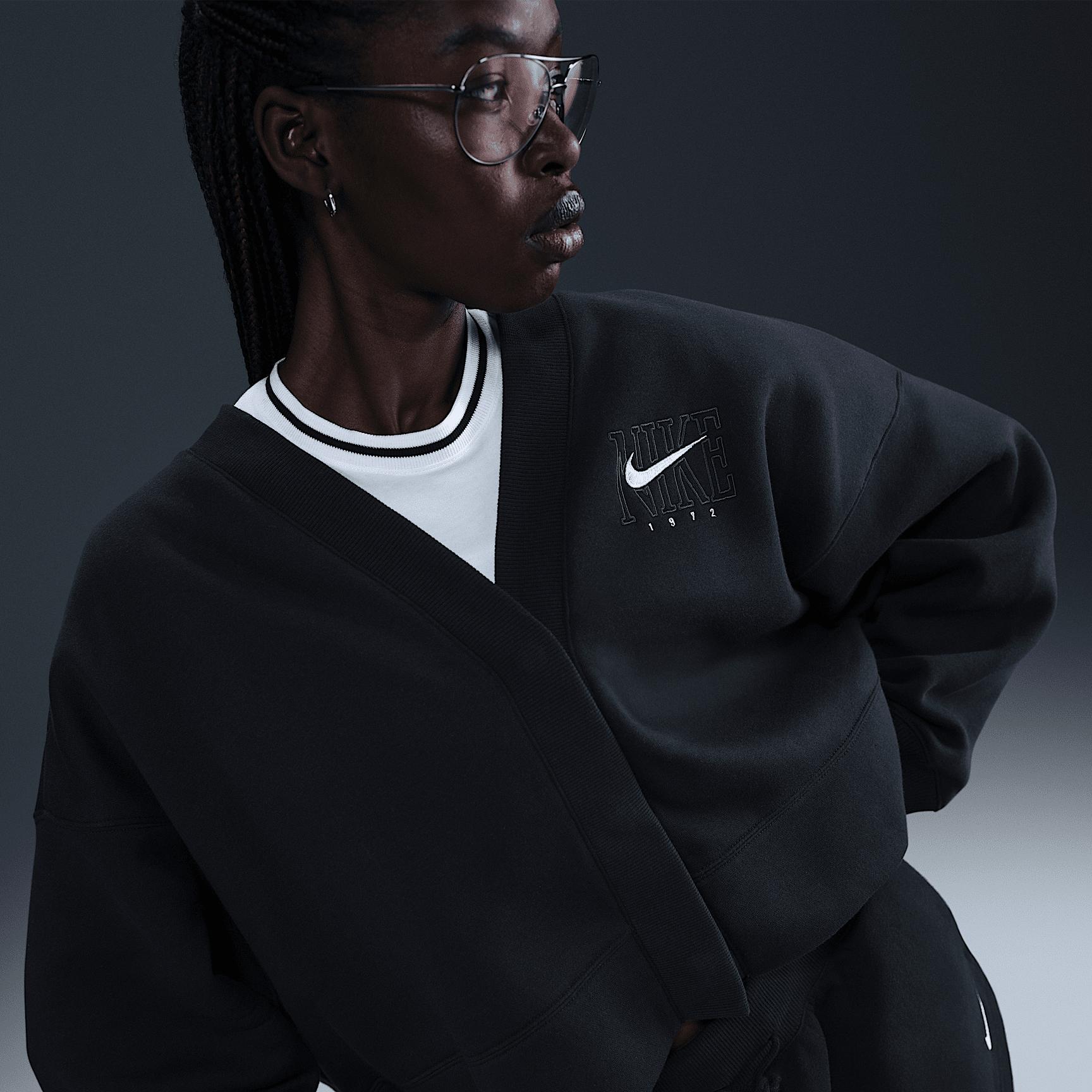 Nike Womens Nike NSW Phoenix Fleece OOS Graphic Cardigan - Womens Black Product Image