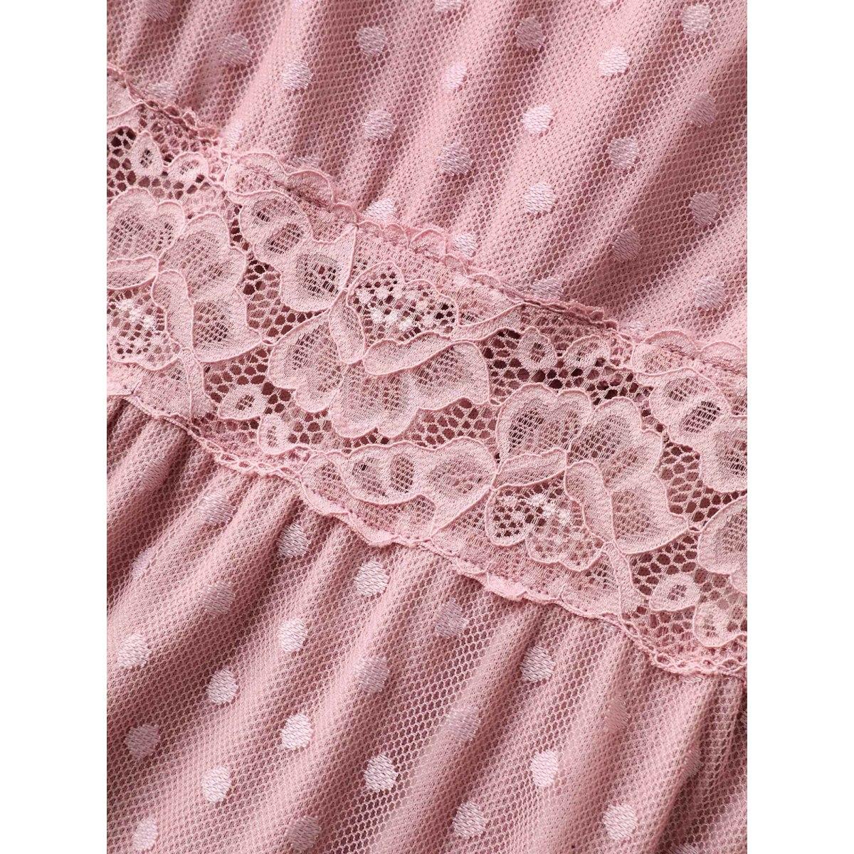 Plus Size Textured Dot Lace Trim Midi Dress Watermelon Women Formal Square Neck Short sleeve Curvy BloomChic 12/L Product Image