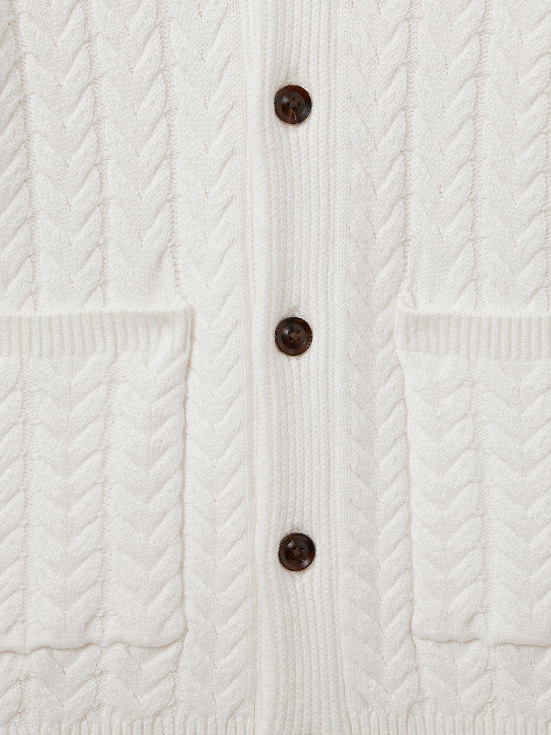 Cabled Shawl-Collar Cardigan with Cotton and Wool in White Product Image