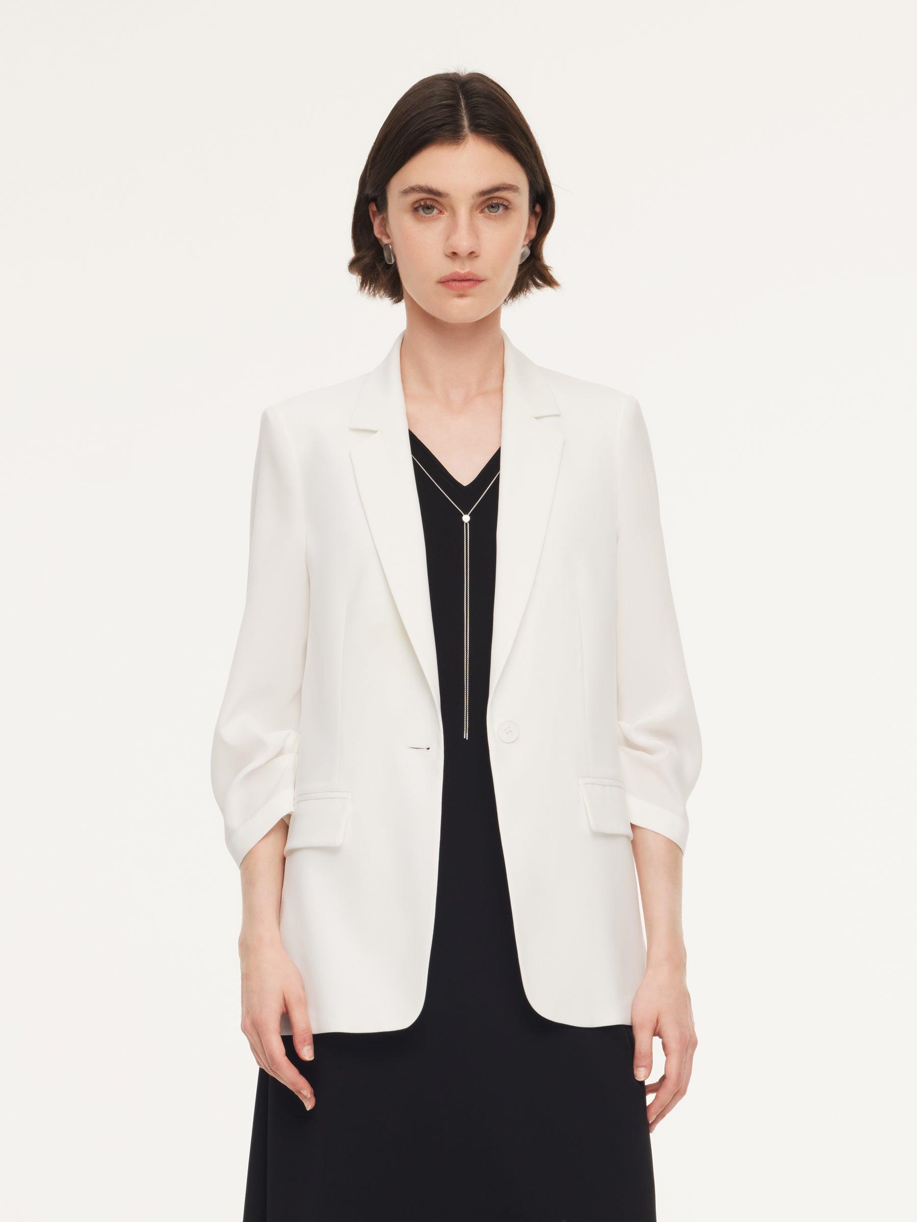 Triacetate Blend One Button Women Ruched Sleeve Blazer Product Image
