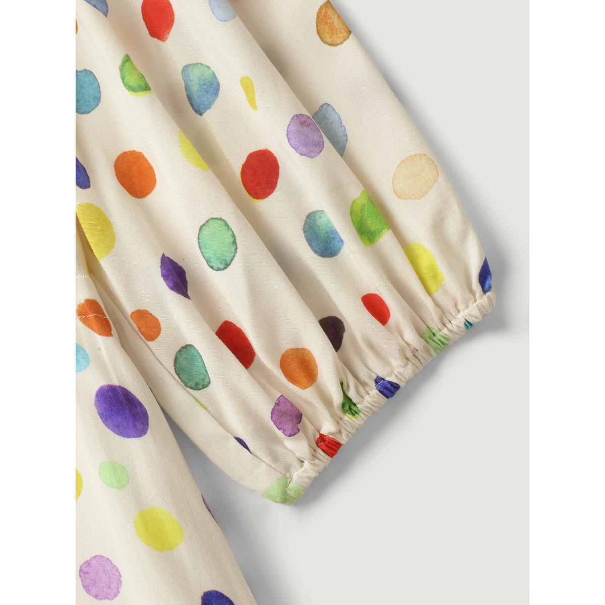 Plus Size Colorful Polka Dots Waist Drawstring Midi Dress Beige Women V-neck Elbow-length sleeve Curvy BloomChic 14-16/1X Product Image