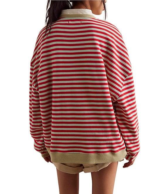 Free People Classic Striped Oversized Crew Neck Long Sleeve Sweatshirt Product Image