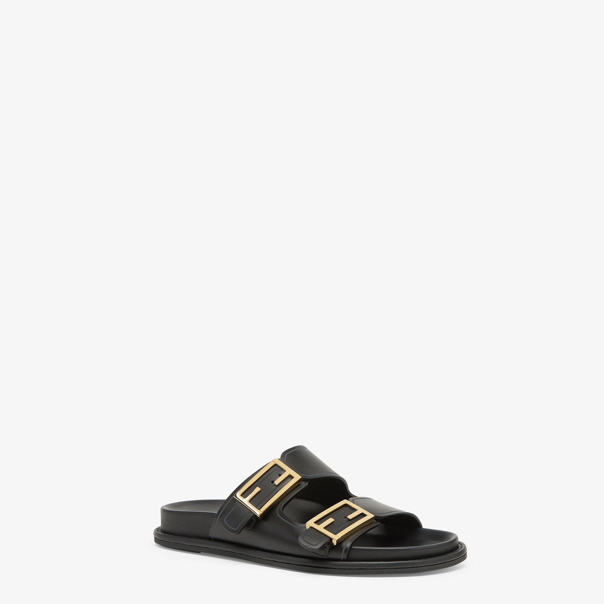 Fendi FeelBlack leather slides Product Image
