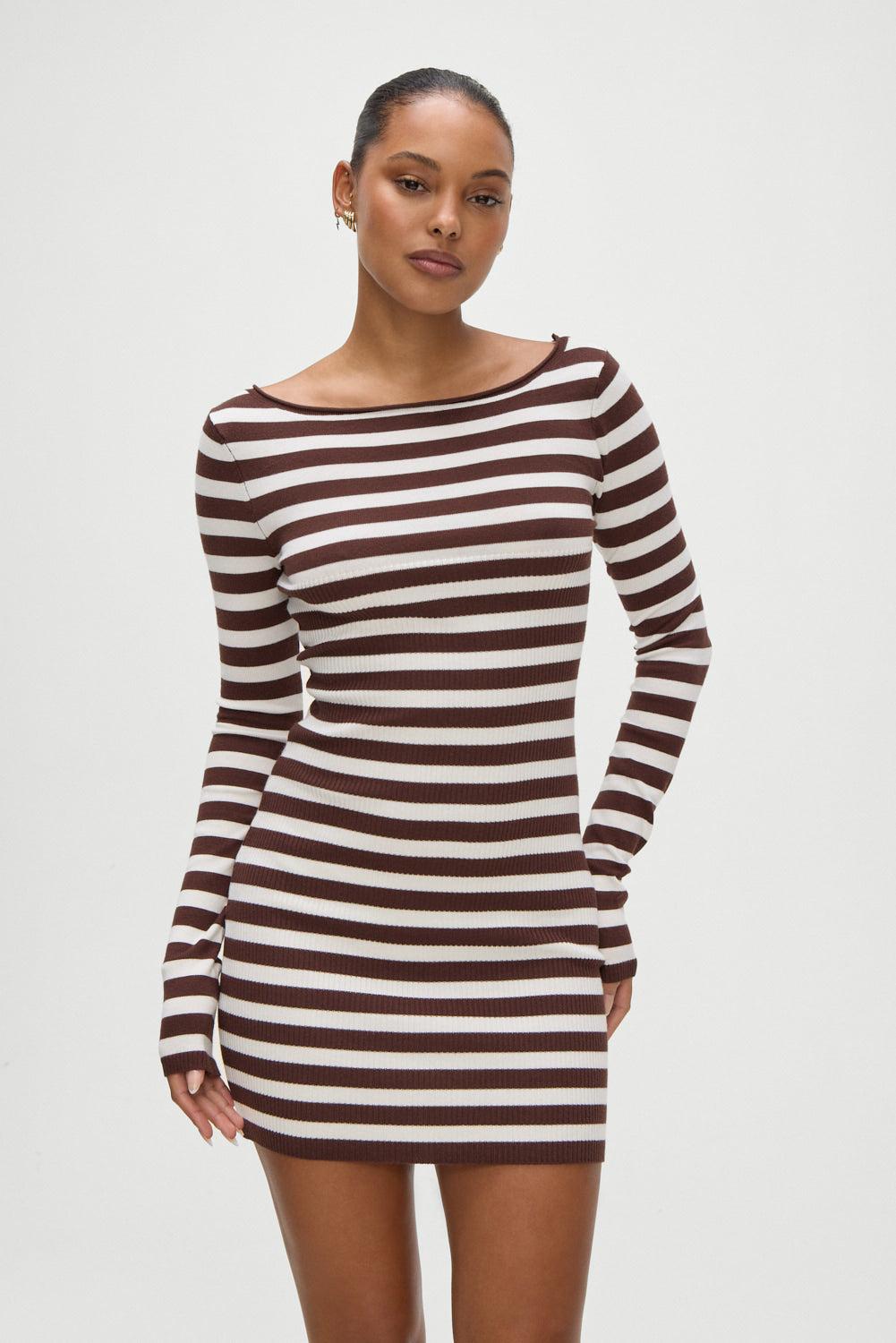 Luca Knit Mini Dress - Brown Sugar Stripe Product Image