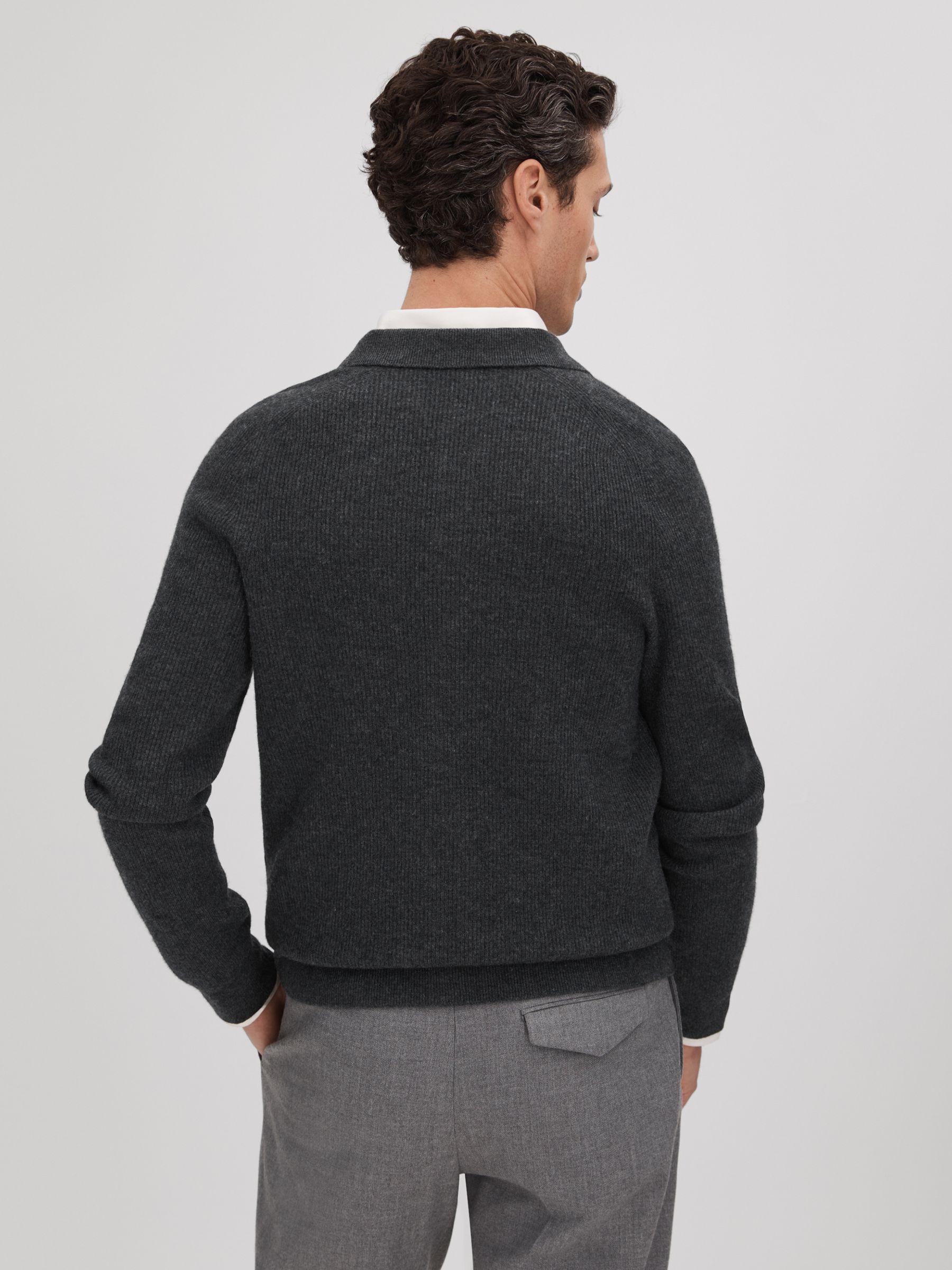 Ribbed Wool Cardigan in Charcoal Product Image