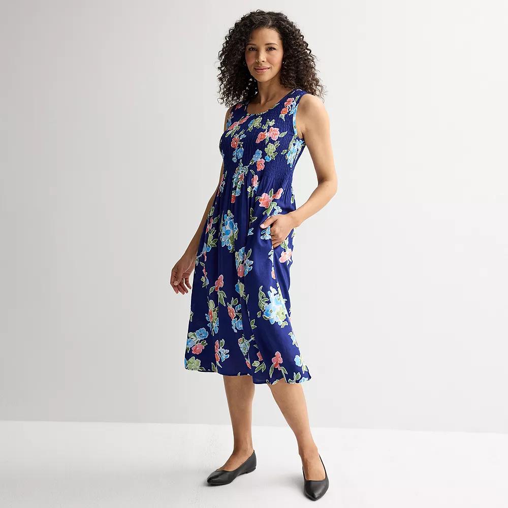 Women's Croft & Barrow® Smocked Midi Dress, Size: Small, Blue Floral Wash Product Image