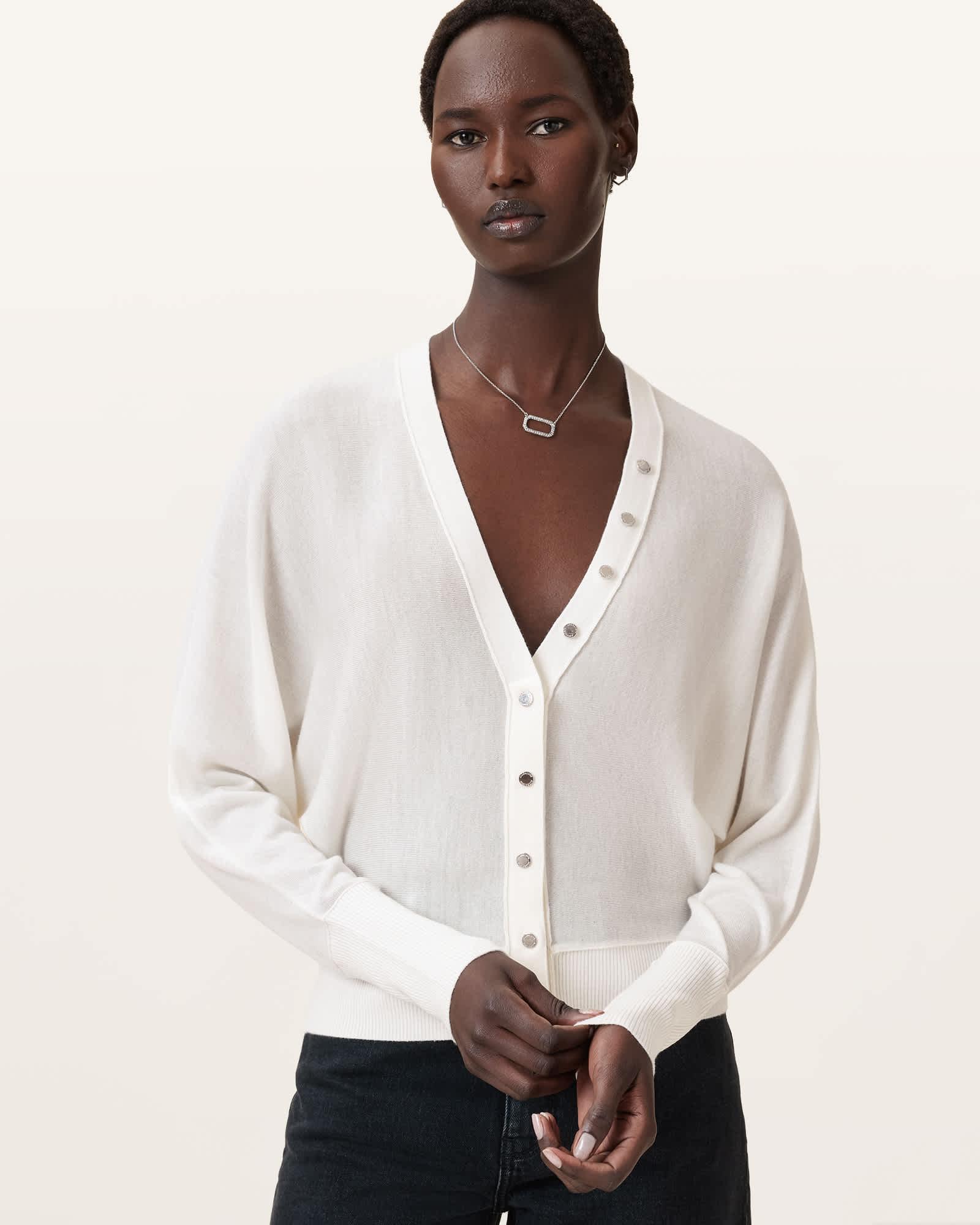Honor V-Neck Cardigan Chalk White | ALLSAINTS US Product Image