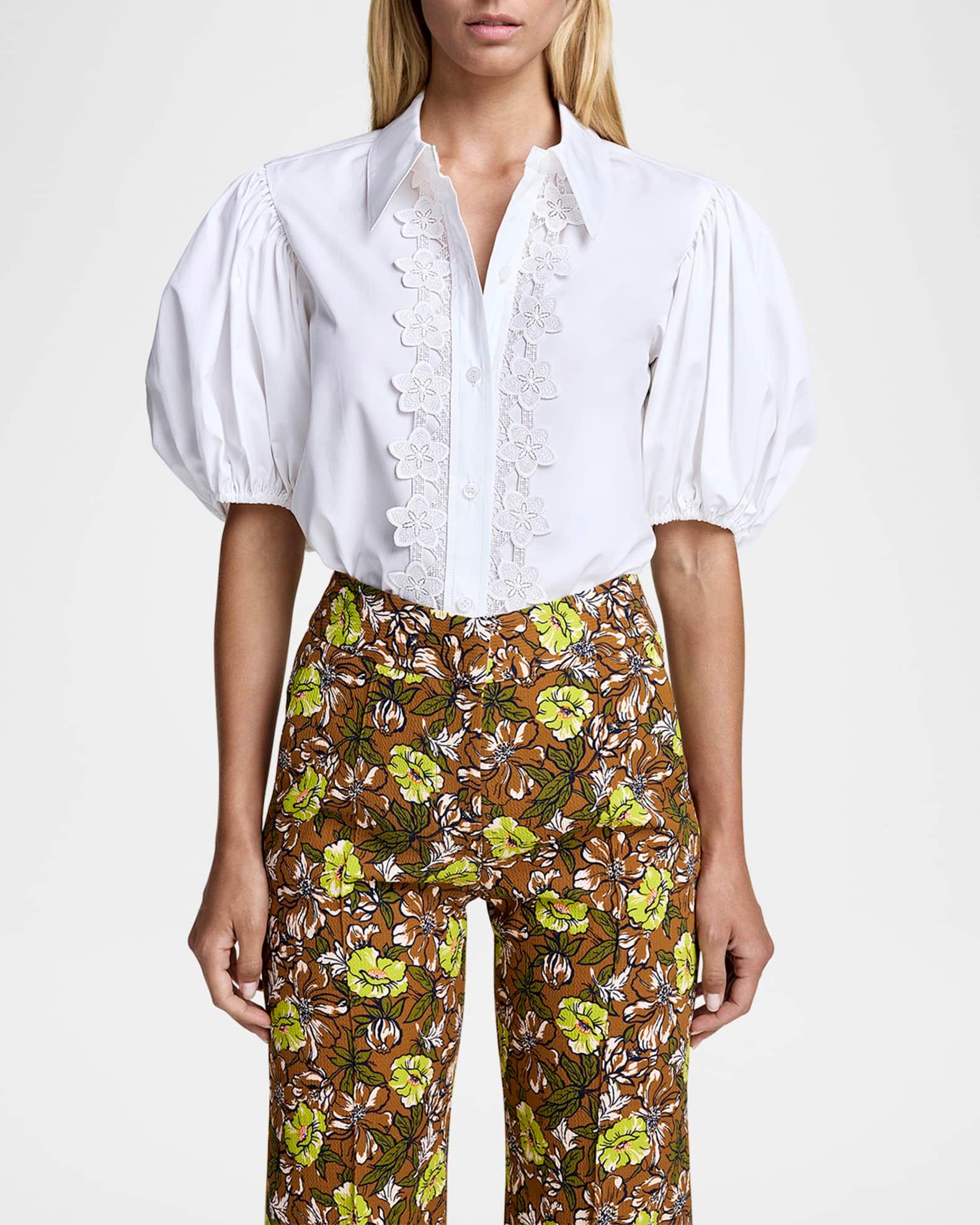 Embroidered Puff-Sleeve Poplin Shirt Product Image