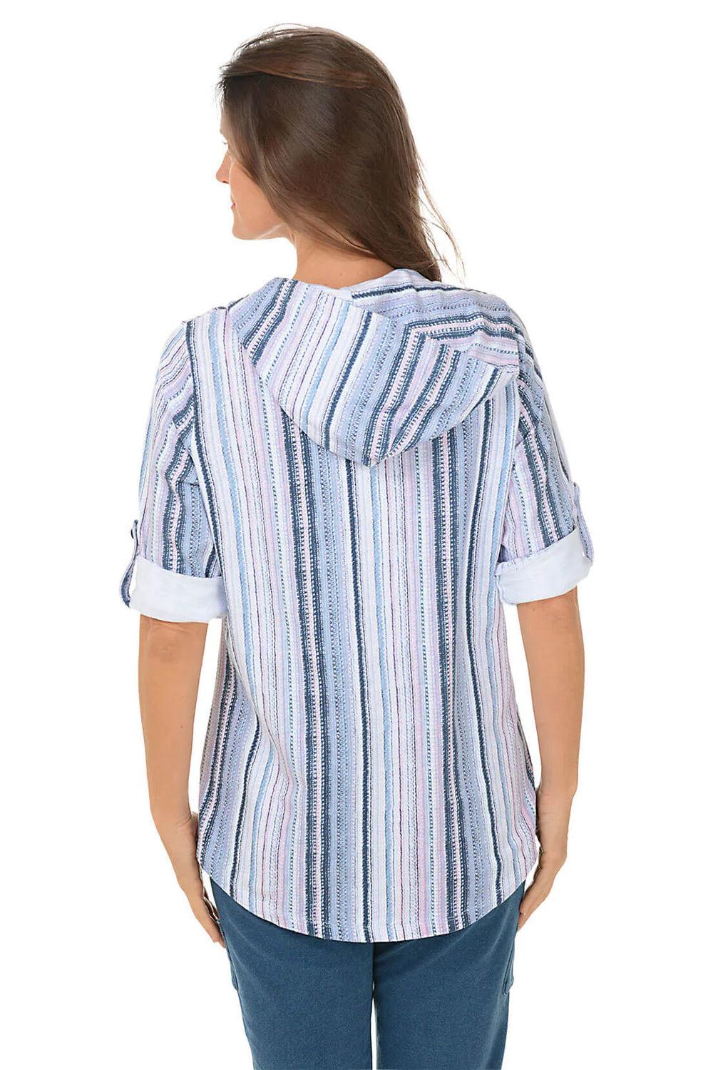 Pastel Striped Zip-Front French Terry Hoodie Product Image