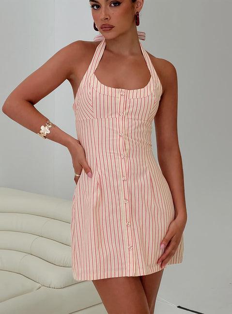 Mallorie Halter Mini Dress Pink Stripe Product Image